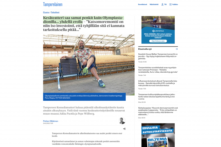 Kesäteatteri saa samat penkit kuin Olympiastadionilla... yhdellä erolla